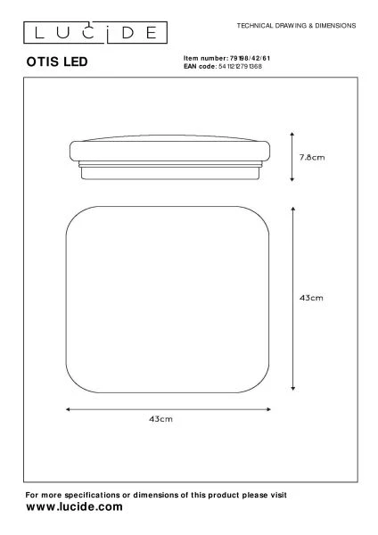 Lucide OTIS - Flush ceiling light - LED - 1x42W 3000K - Opal - technical